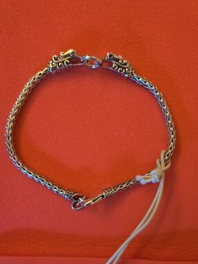John Hardy, Silver braided double dragon head bracelet.